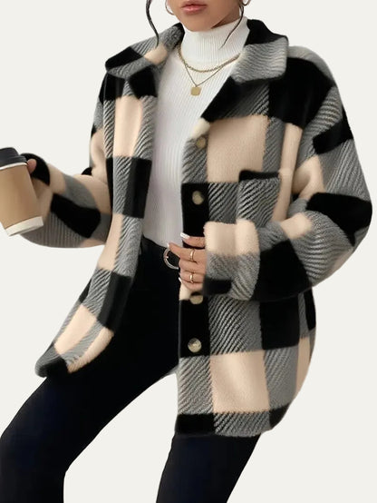 VogeLuxe | Women’s Oversized Teddy Plaid Shacket