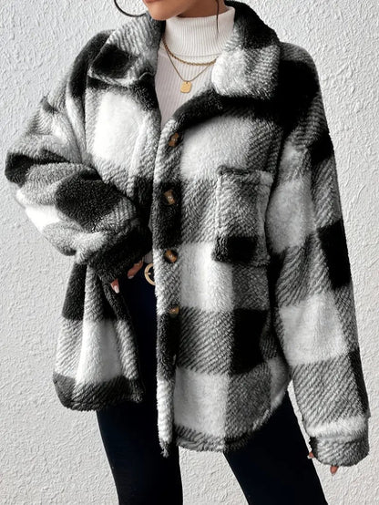 VogeLuxe | Women’s Oversized Teddy Plaid Shacket