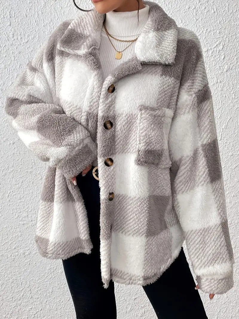 VogeLuxe | Women’s Oversized Teddy Plaid Shacket