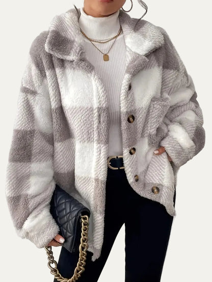 VogeLuxe | Women’s Oversized Teddy Plaid Shacket