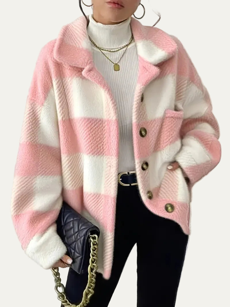 VogeLuxe | Women’s Oversized Teddy Plaid Shacket
