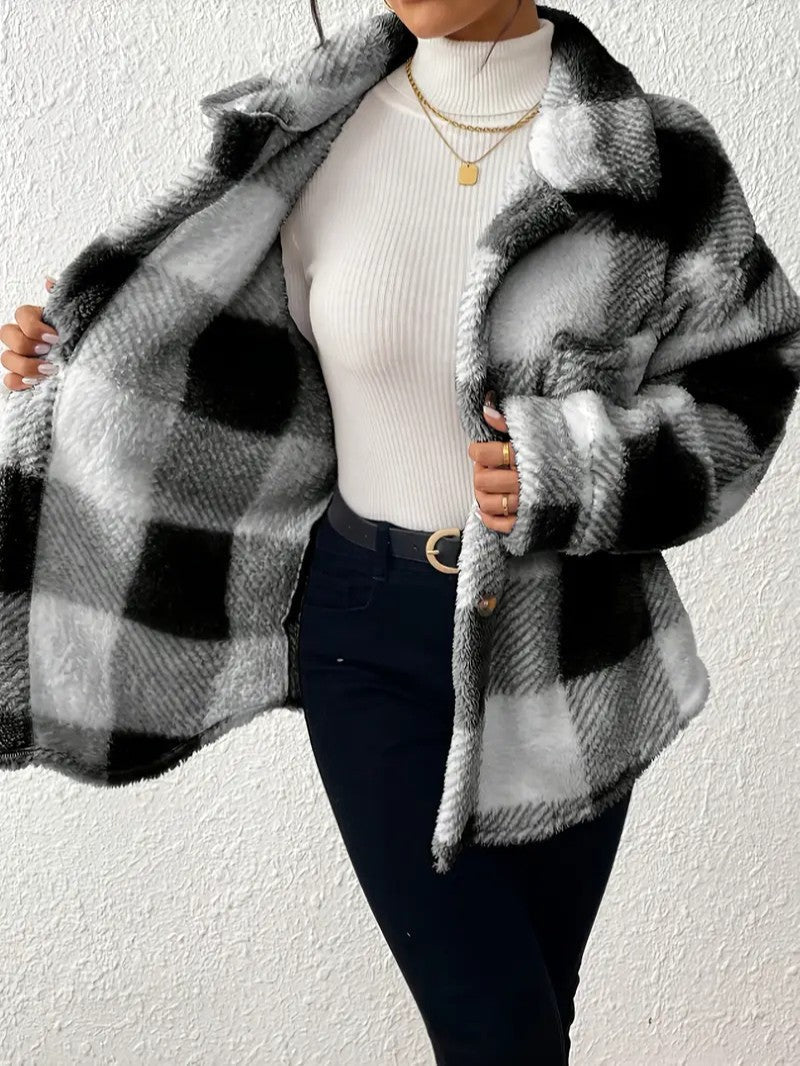 VogeLuxe | Women’s Oversized Teddy Plaid Shacket