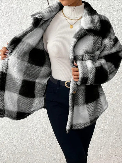 VogeLuxe | Women’s Oversized Teddy Plaid Shacket