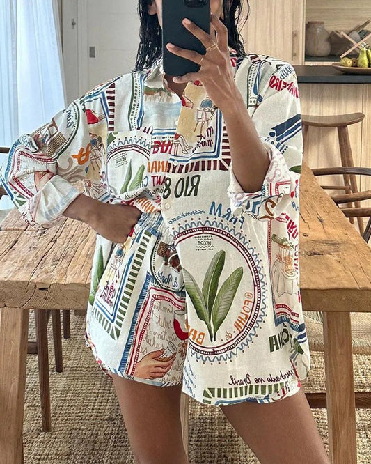 Women's Cute Summer Short Sleeve Shirt Set - VogeLuxe
