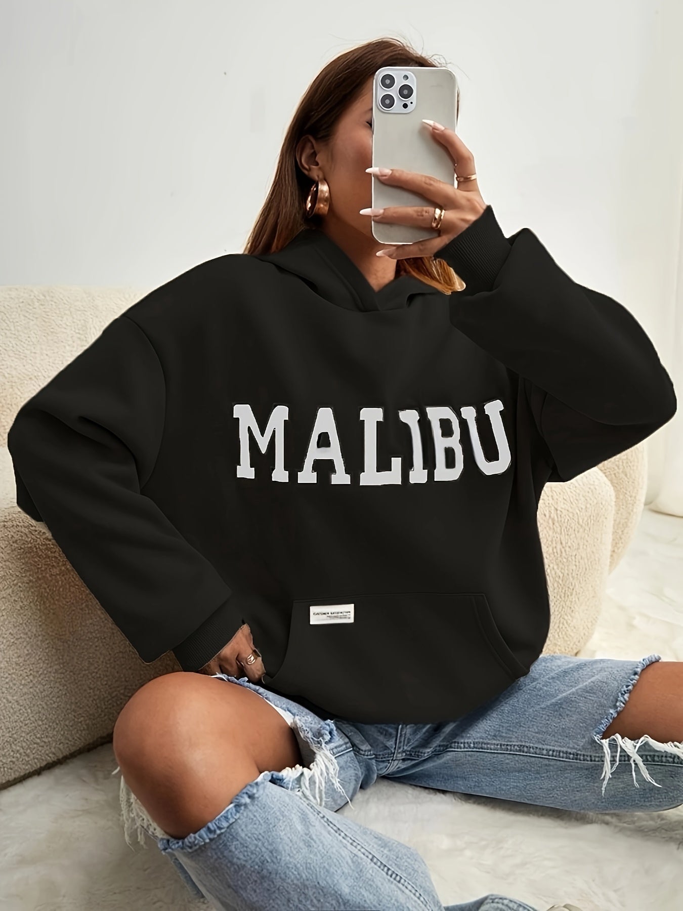 Cozy Women's Large Hooded Sweatshirt with Malibu Design