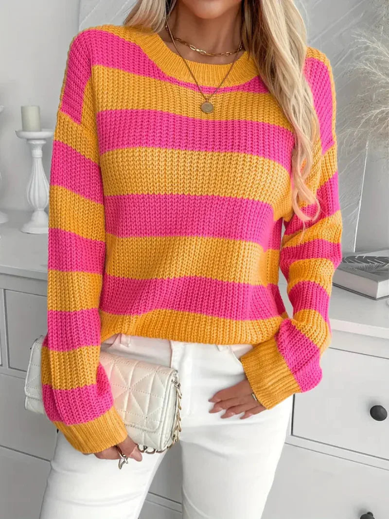 Cozy Women's Striped Winter Knit Sweater