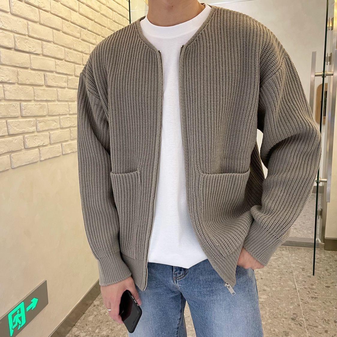 Classic Crew Neck Long Sleeve Cardigan Sweater