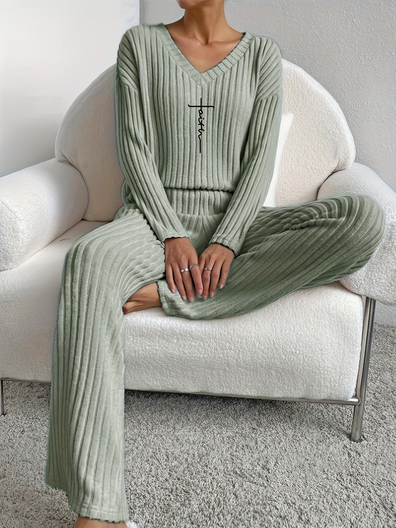 Comfy Basic V Neck 2 Piece Outfit for Women