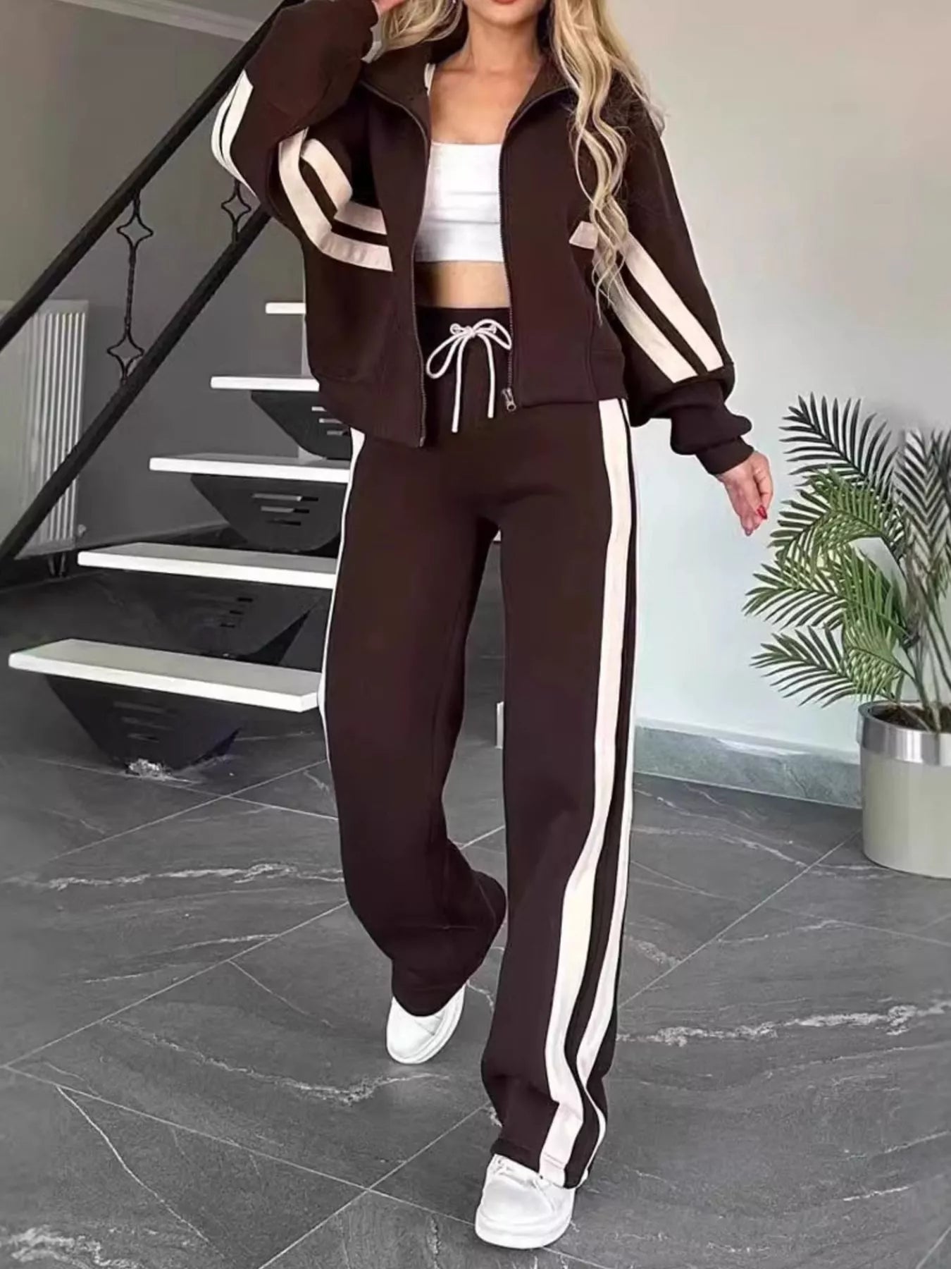 Stylish Black and White Tracksuit Plus Size Set