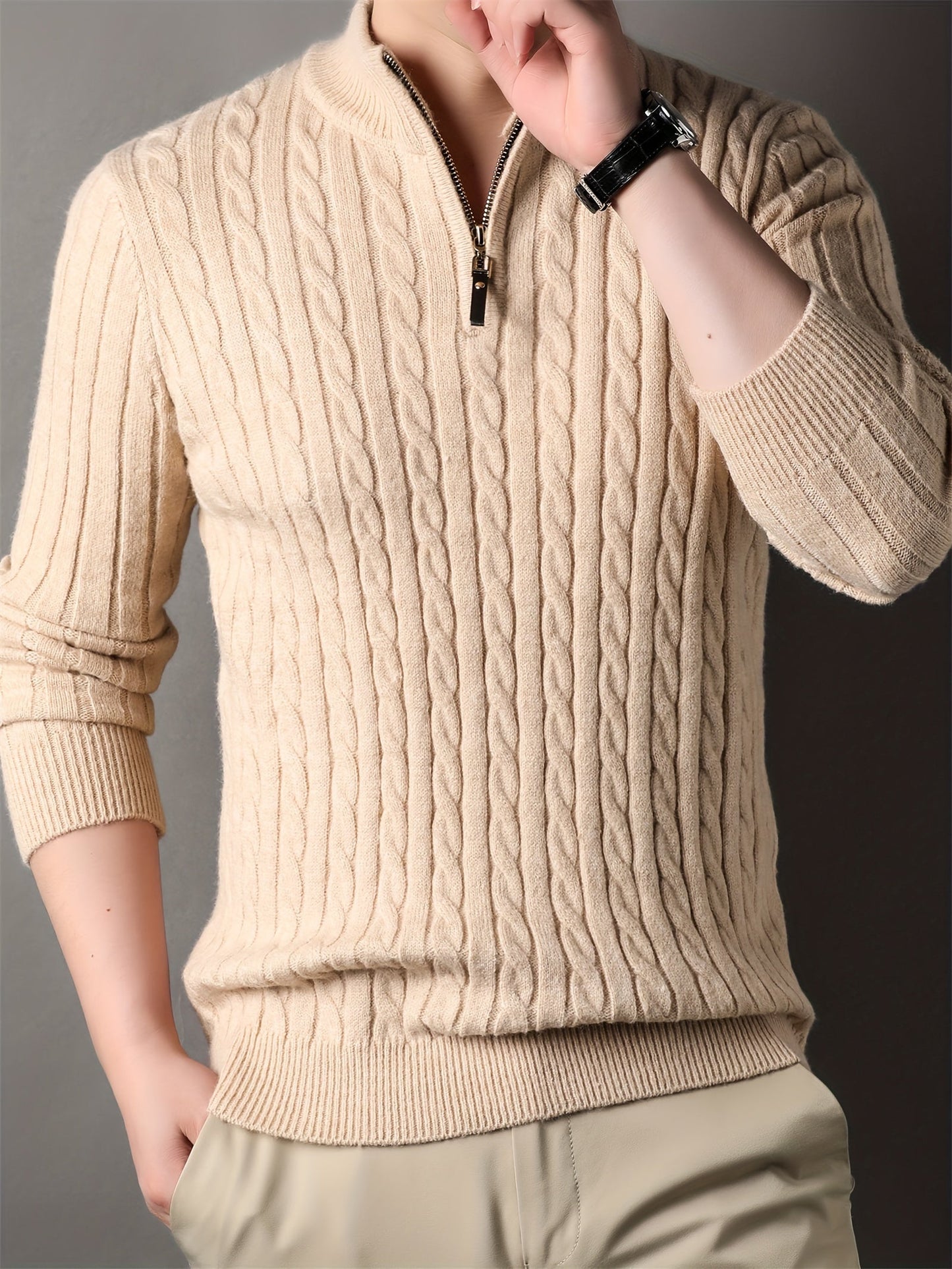 Warm Crew Neck Striped Winter Sweater for Men - VogeLuxe
