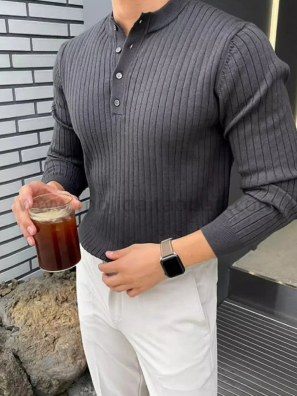 Textured Crew Neck Long Sleeve Men's Sweater