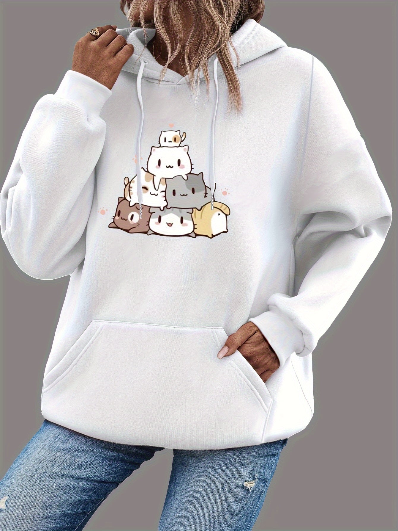 Cozy Women's Winter Cat Hoodie Sweatshirt - VogeLuxe