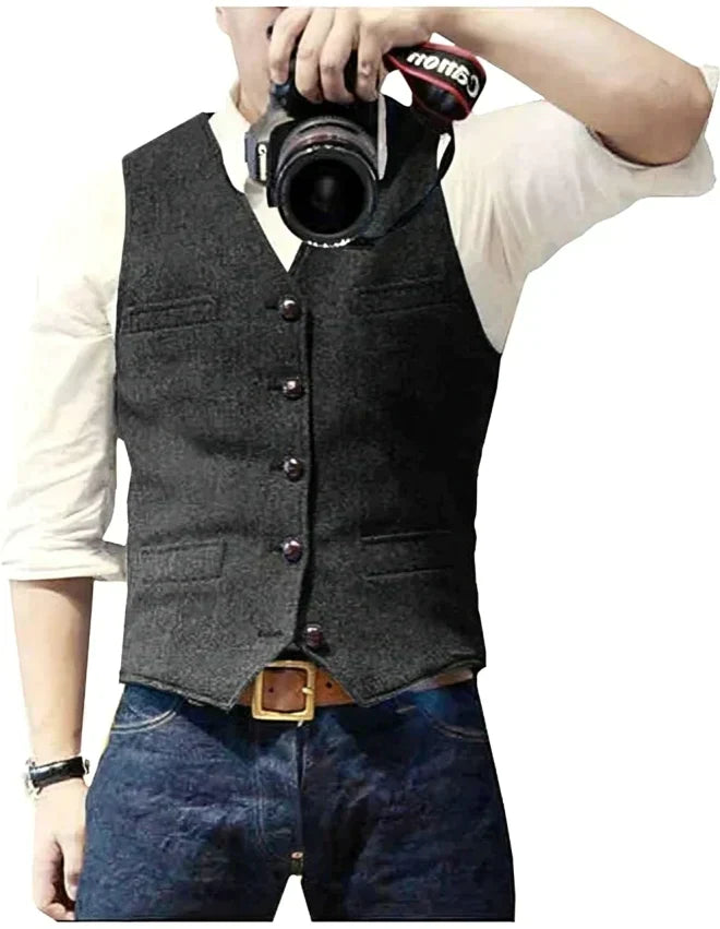 Men's Slim Fit Blazer with V-Neck Style