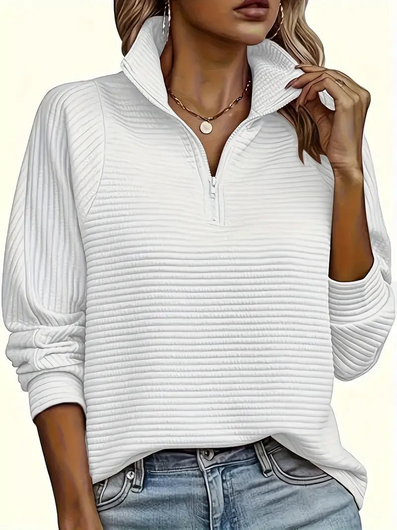 Casual Women's Quarter Zip Knit Sweater - VogeLuxe