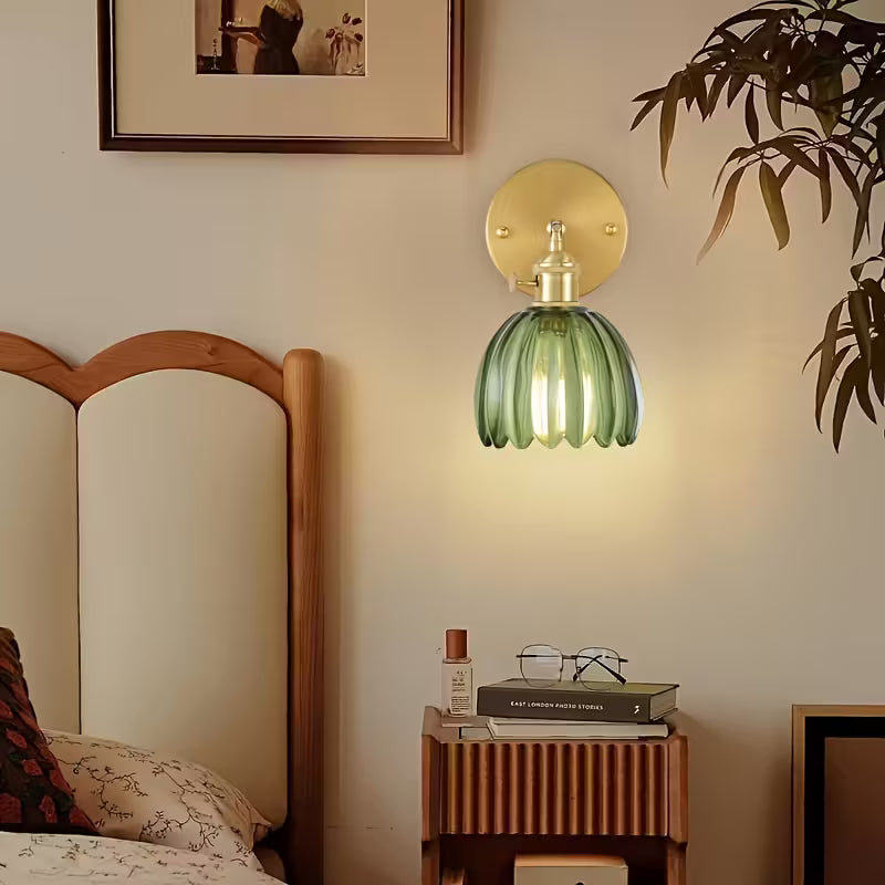 Stylish Glass Wall Light | Rose Ribbed Shade & Gold Finish - VogeLuxe