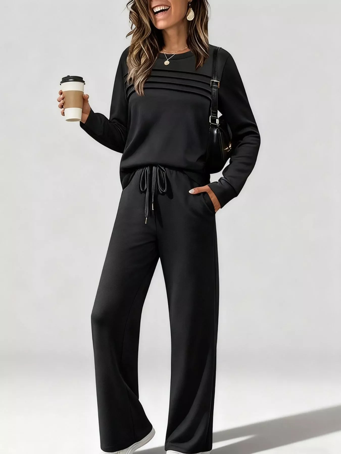 Relaxed Fit Comfy Long Sleeve Top and Pants Set