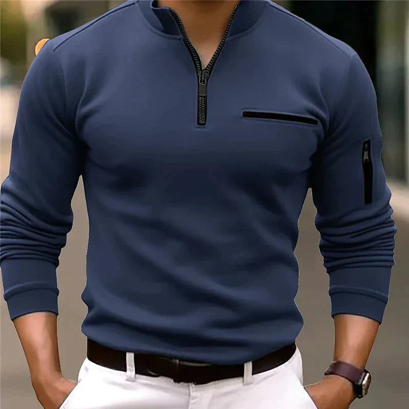 Warm Mens Fleece Quarter Zip Sweater with Pockets