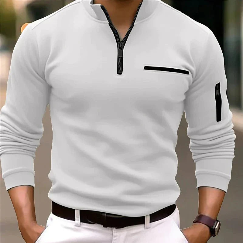 Warm Mens Fleece Quarter Zip Sweater with Pockets