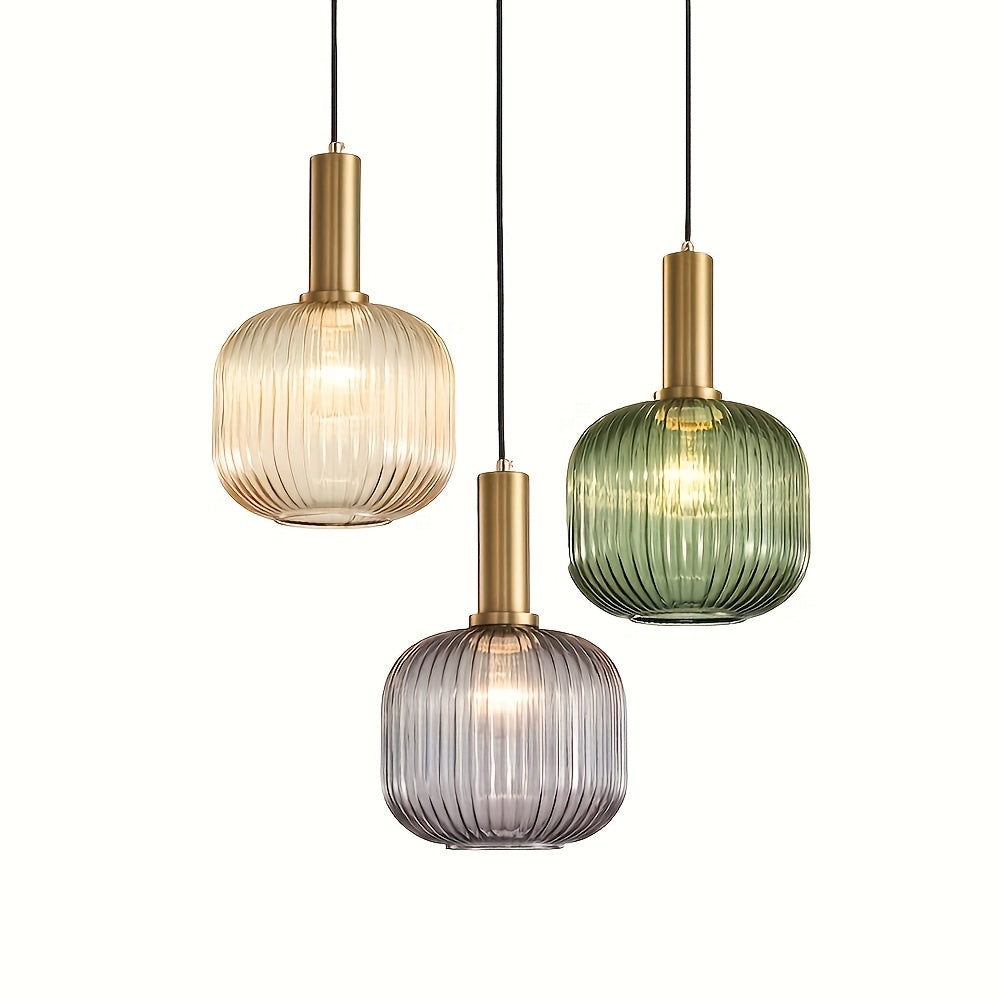 Rustic Glass Pendant Lighting | Brass Finish | Island Lamp - VogeLuxe