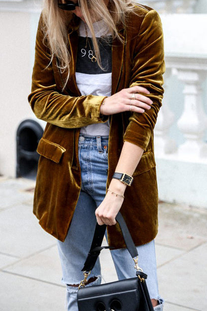 Soft Women's Velvet Jacket with Pockets