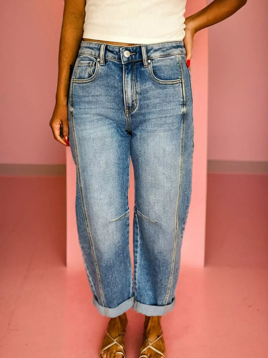 Classic Distressed High-Waist Shift Jeans - VogeLuxe