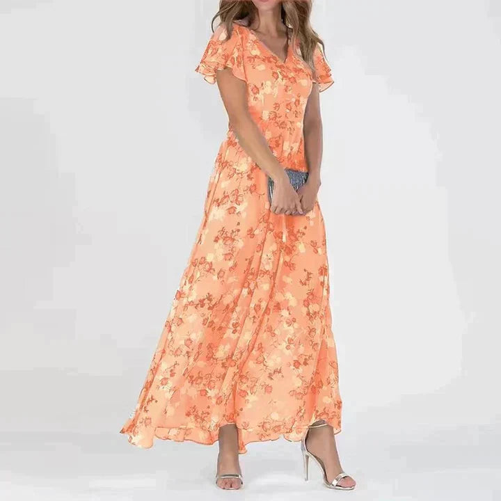 Beautiful Blossom V Neck Long Dress