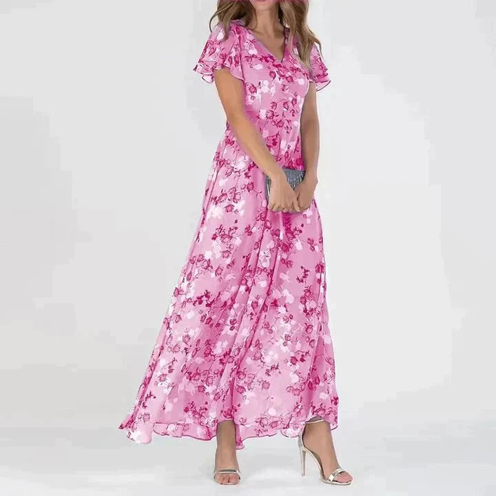 Beautiful Blossom V Neck Long Dress