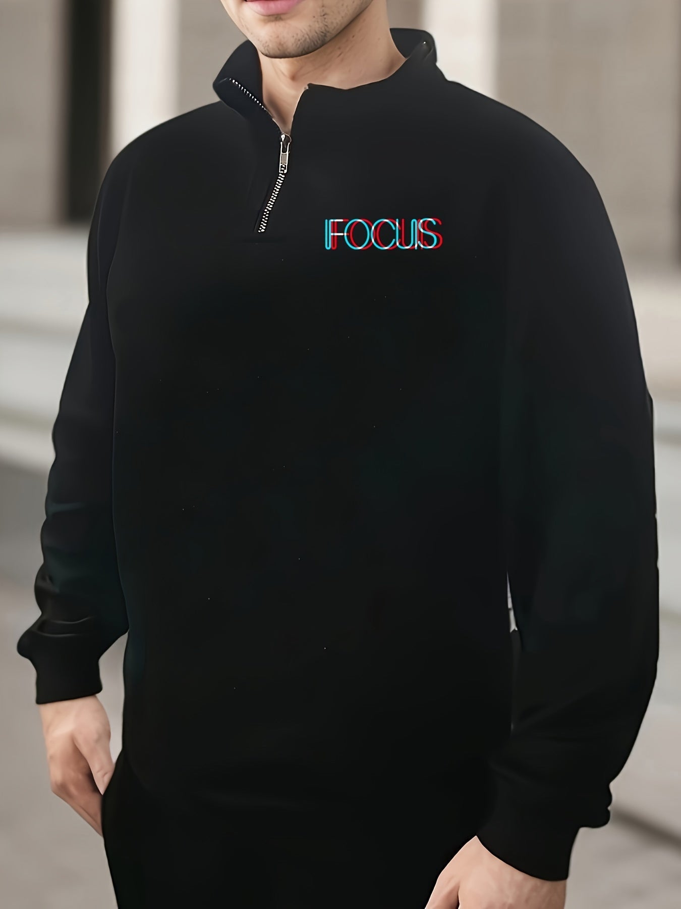 Men's Fashionable Letter Print Quarter Zip Jumper