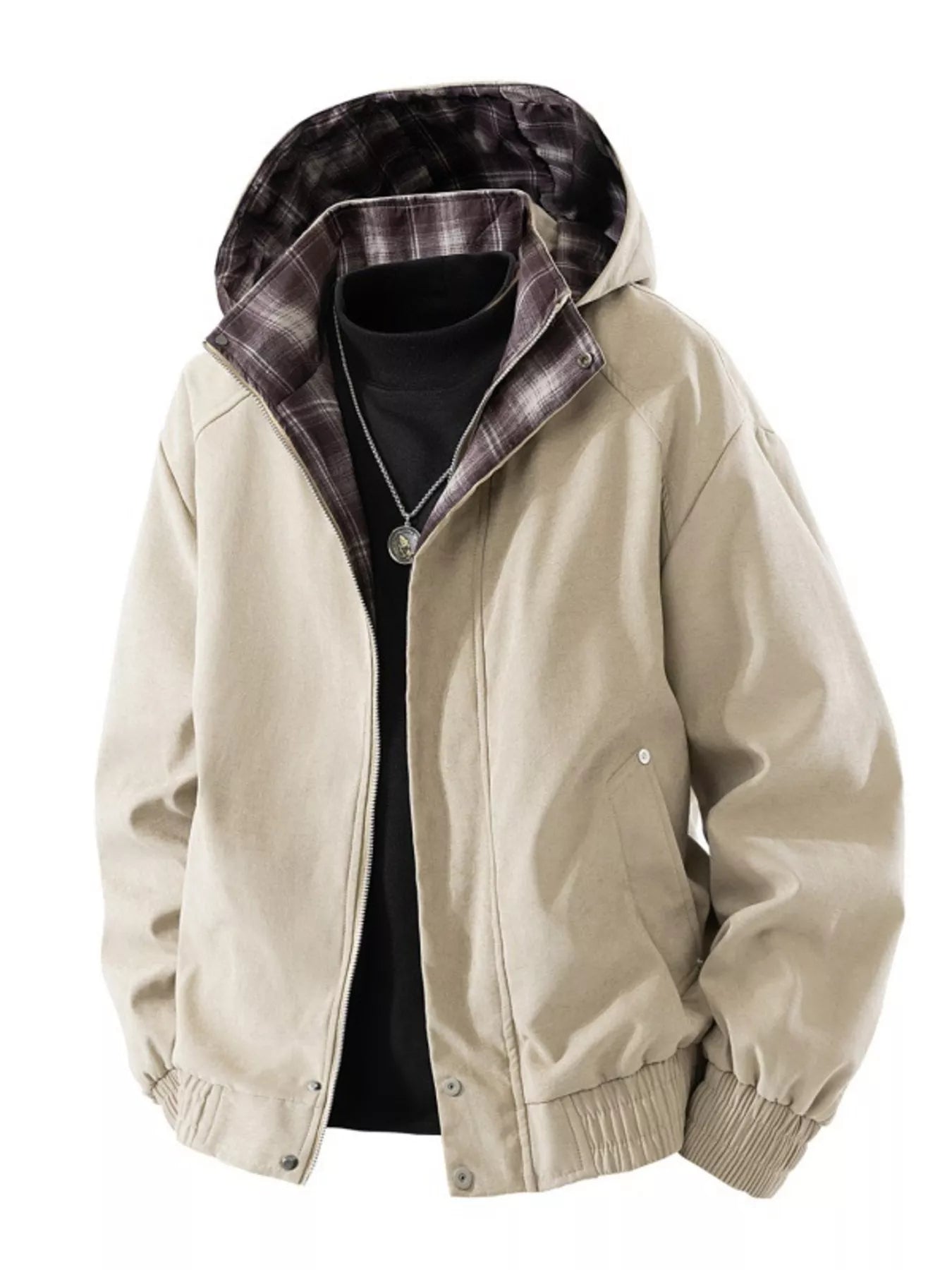Large Size Hooded Zip Up Jacket For Men