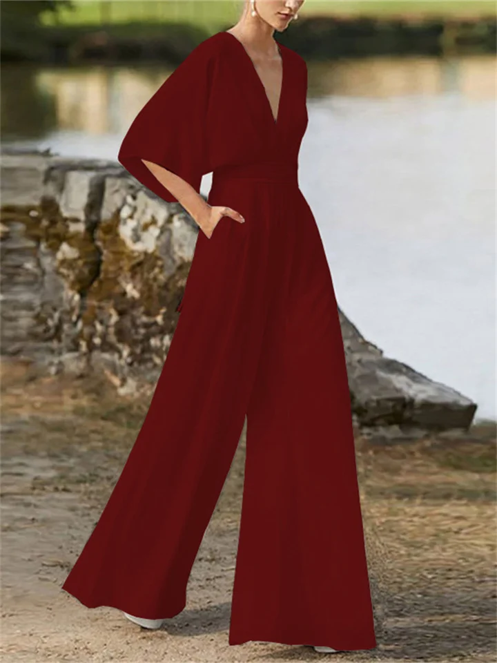 Loose Fit V-Neck Women's Jumpsuit