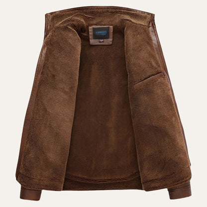 VogeLuxe | Men’s Zip Up Leather Jacket with Stand Collar