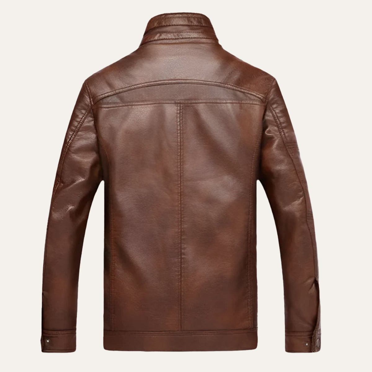 VogeLuxe | Men’s Zip Up Leather Jacket with Stand Collar