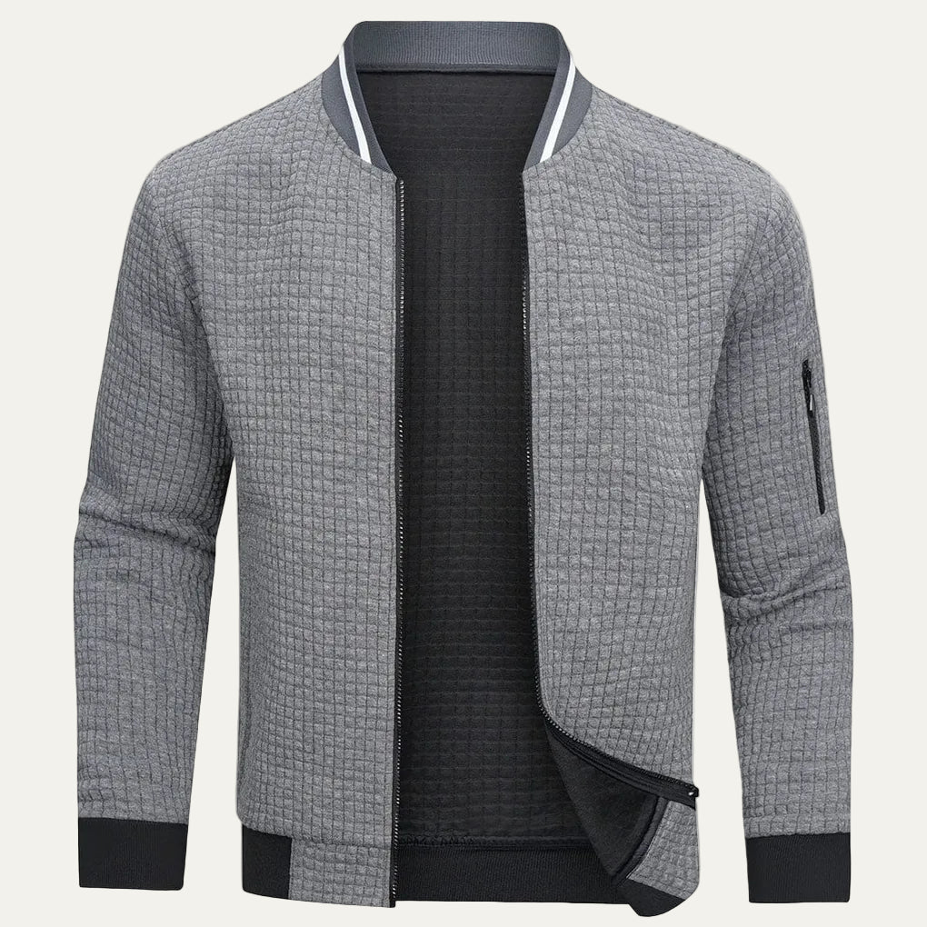 VogeLuxe | Men’s Waffle Knit Full Zip Casual Sweatshirt