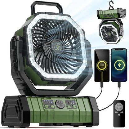 Portable Camping Fan with LED Light and Power Bank