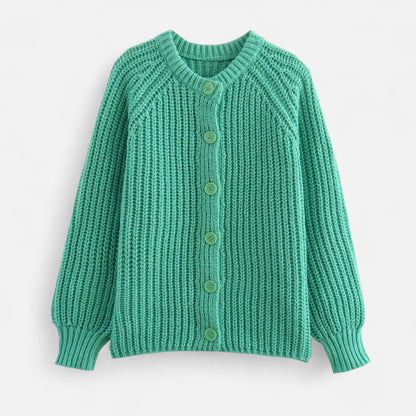 Cozy Womens Classic Crew Neck Knit Cardigan