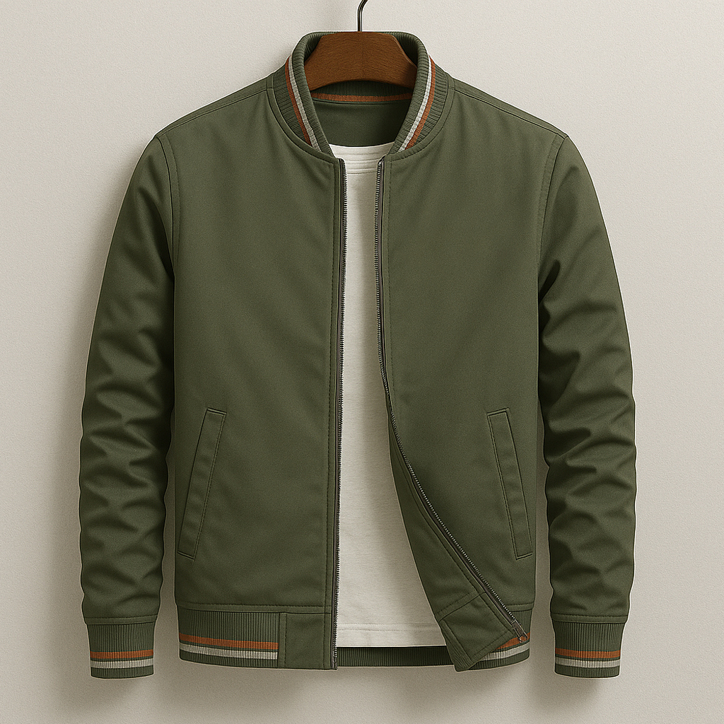 Slim Fit Men's Zip Up Bomber Jacket with Cuffed Sleeves