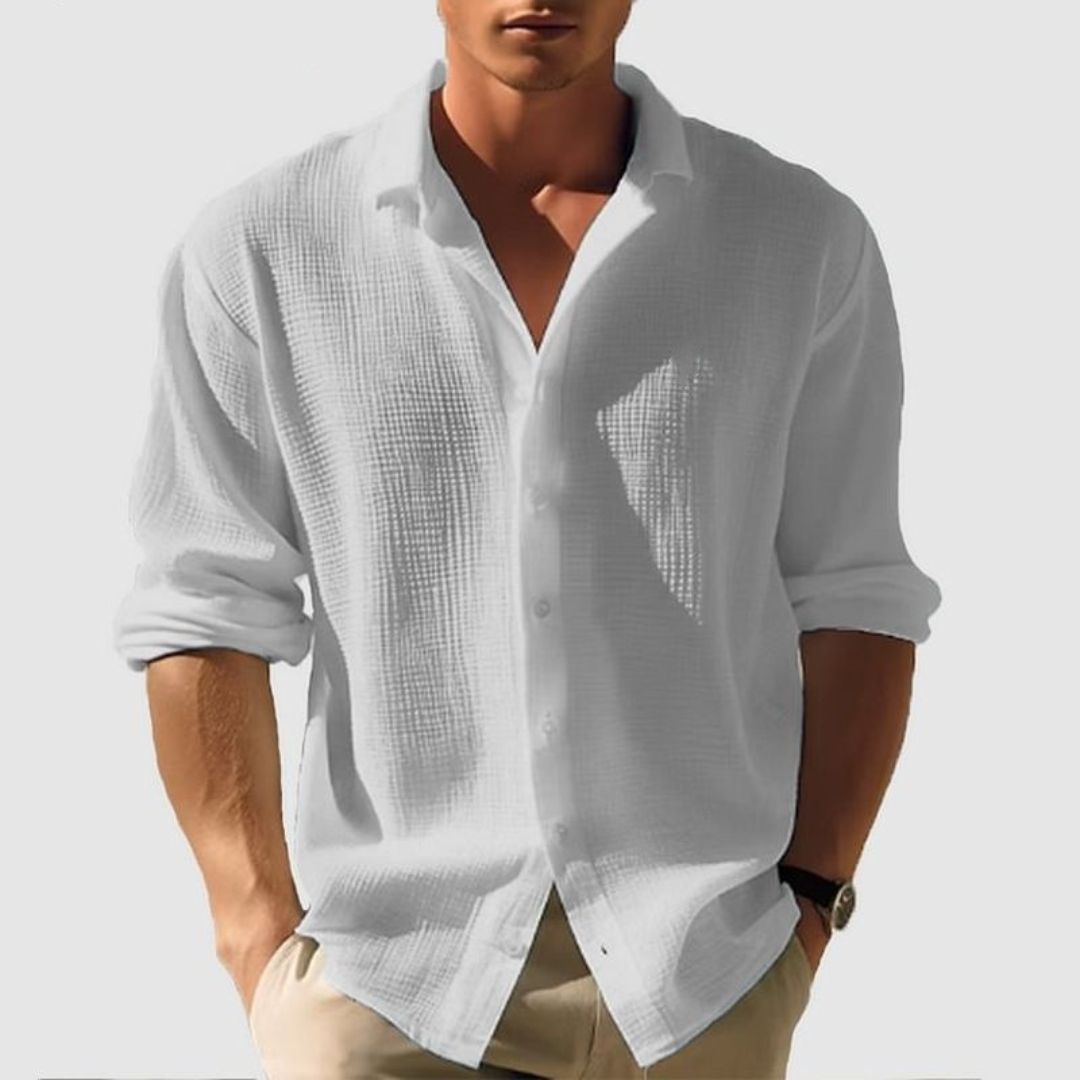 Relaxed Fit Mens Cotton Waffle Long Sleeve Shirt