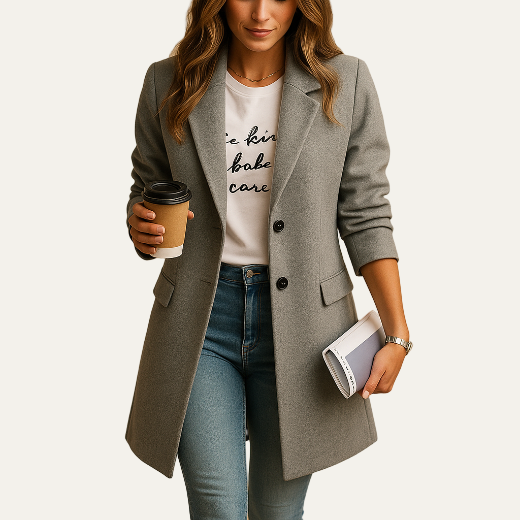 VogeLuxe | Women’s Mid Length Single Breasted Notched Collar Coat