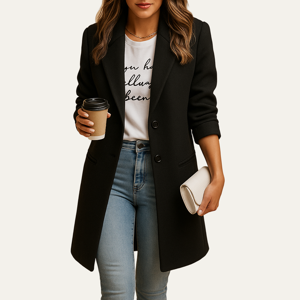 VogeLuxe | Women’s Mid Length Single Breasted Notched Collar Coat