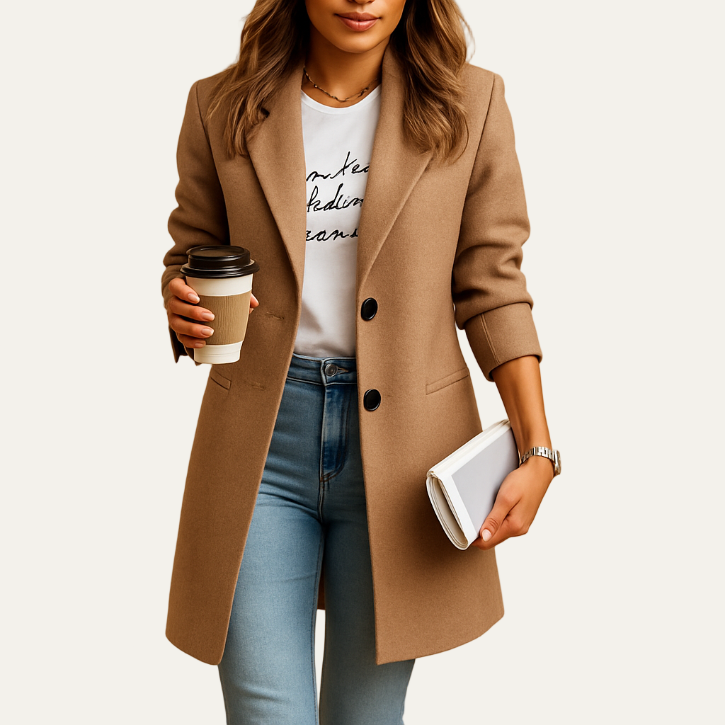 VogeLuxe | Women’s Mid Length Single Breasted Notched Collar Coat