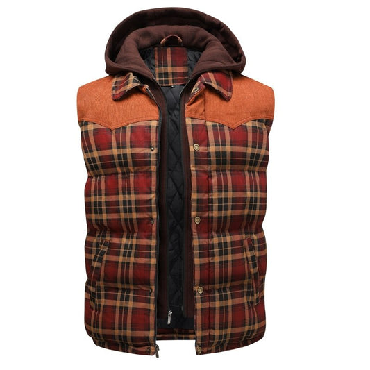 Warm Plaid Puffer Vest for Men - VogeLuxe