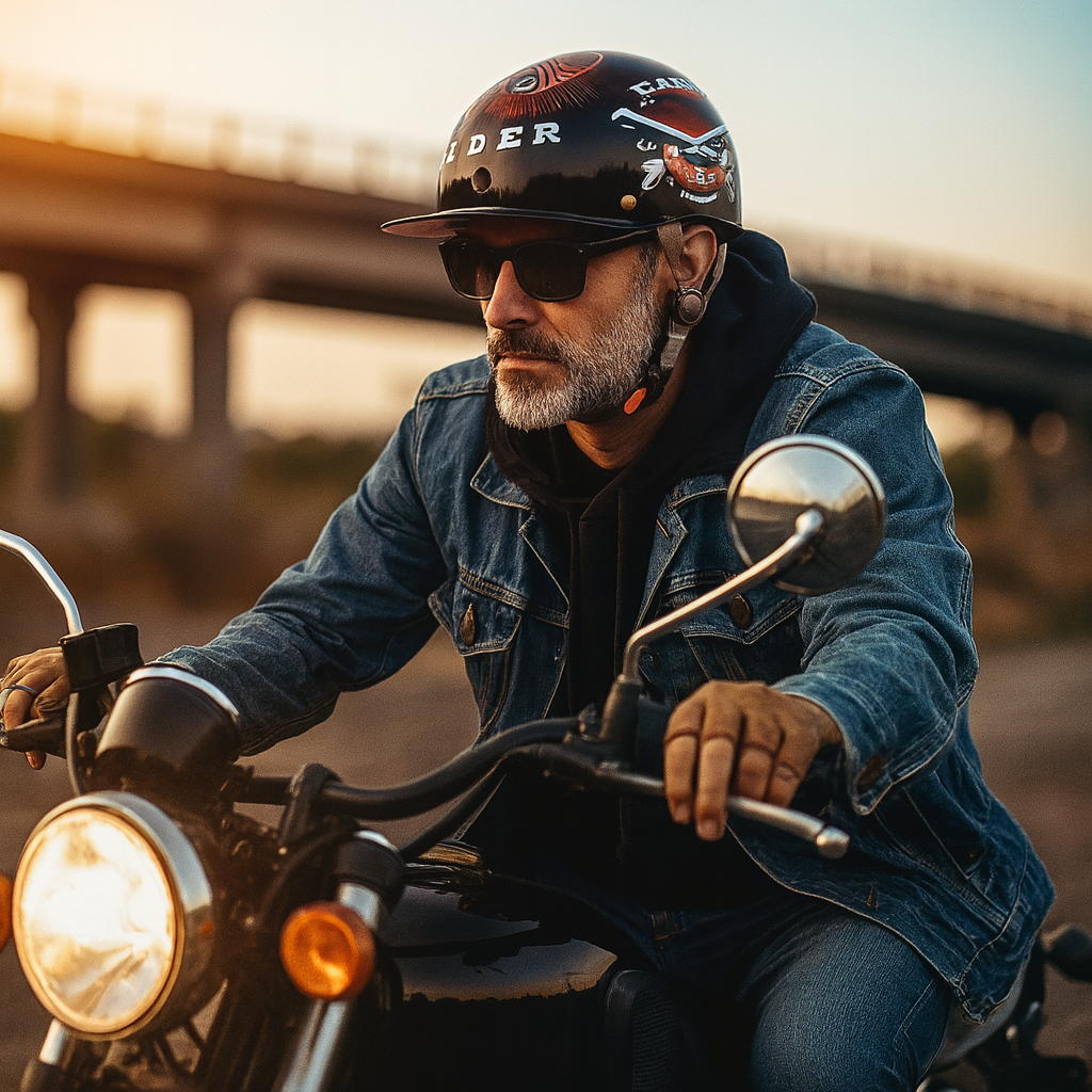 Open Face Motorcycle Helmet Baseball Cap Design - VogeLuxe