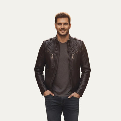 VogeLuxe | Men’s Slim Fit Leather Biker Jacket