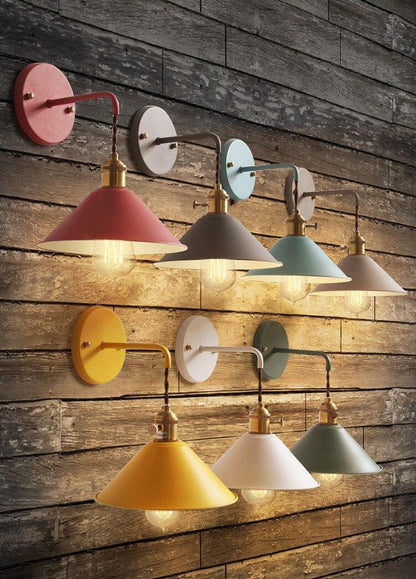 Rustic Metal Cone Wall Lamp with LED Bulb Included