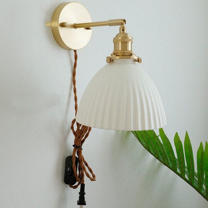 Unique Ceramic Wall Light with Fabric Shade