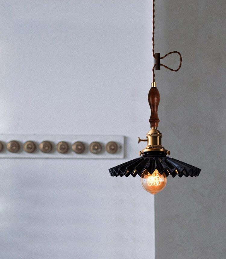 Chic Ceramic LED Pendant Light with Pleated Shade