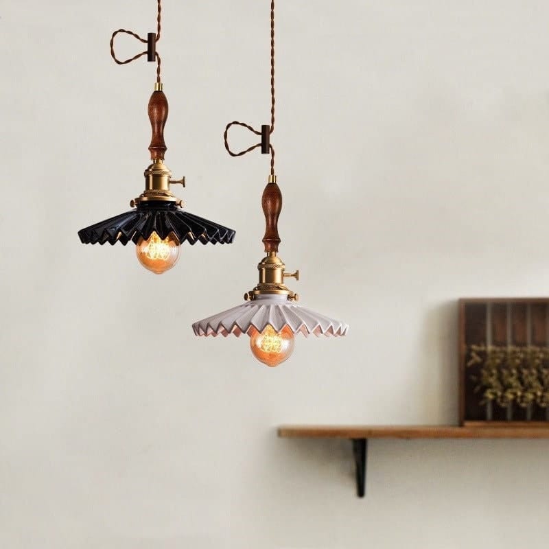 Chic Ceramic LED Pendant Light with Pleated Shade - VogeLuxe