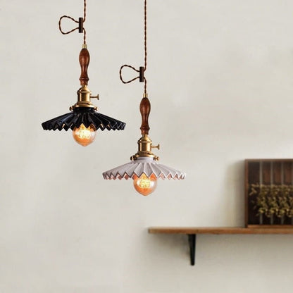 Chic Ceramic LED Pendant Light with Pleated Shade - VogeLuxe