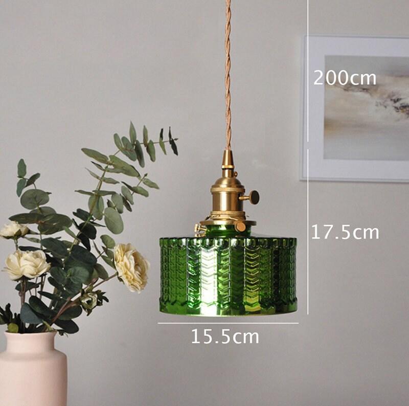 Green Glass Pendant Light with LED Bulb