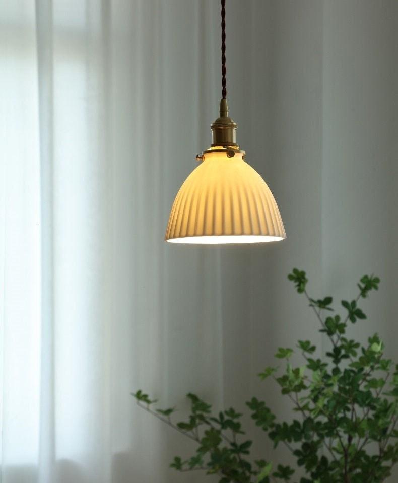 Simple Ceramic Pendant Light with LED Bulb Included